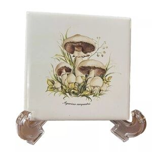 Vintage Ceramic Cork Trivet Mushroom Tile Decorative MCM 70s Boho Cottage Witchy